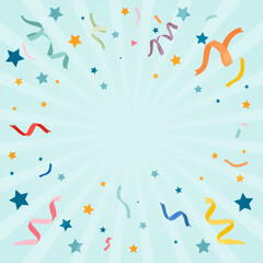 Birthday frame background, colorful star ribbons vector