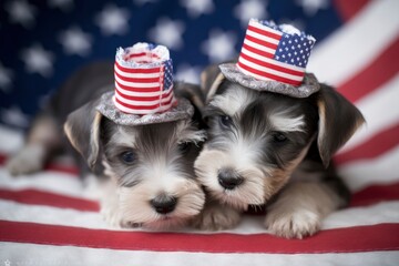 Miniature schnauzer puppies wearing uncle sam hats
