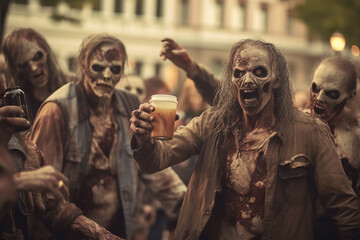 Group of zombies drinking beer