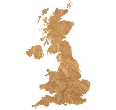illustration of map of UK on old crumpled brown grunge paper