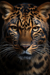 closeup of a tiger on black background, portrait photo.generative ai