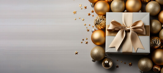 Obraz na płótnie Canvas Christmas presents with gold and silver decoration