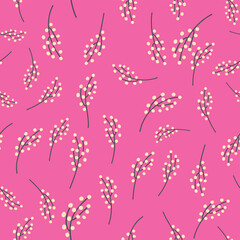 Seamless floral print pattern with yellow and blue mimosa flowers. Spring summer template for design