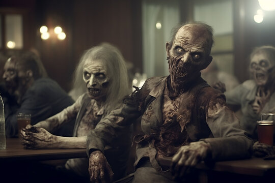 Zombie man sitting in a pub
