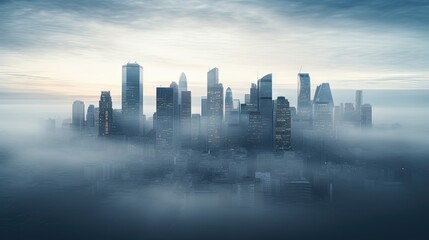 Fototapeta premium a city in the fog with skyscrapers in the distance. generative ai
