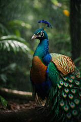 Obraz premium Majestic peacock in a tropical rain forest