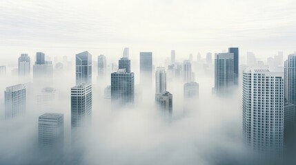  a very tall city in the middle of a foggy day.  generative ai