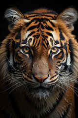 closeup of a tiger on black background, portrait photo.genearative ai