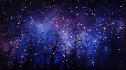 Fototapeta premium a night sky filled with stars and a lot of trees. generative ai