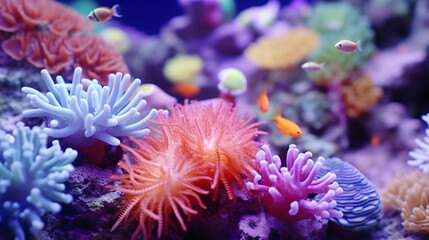 colorful coral reef macro underwater background made with generative AI