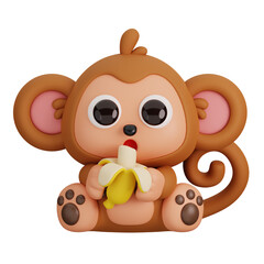 Cute Monkey Holding Banana Isolated. Animals and Food Icon Cartoon Style Concept. 3D Render Illustration3d, adorable, animal, animal cartoon, animal icon, ape, baby, banana, cartoo