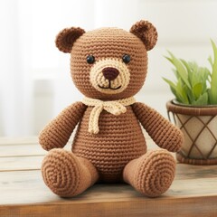 A classic crochet teddy bear - generative AI