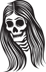 Long hair Spooky Girl Skeleton Face - obrazy, fototapety, plakaty