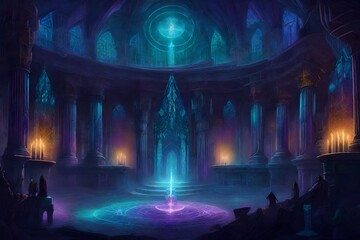 A vibrant, yet chilling depiction of a spectral palace, where every surface is adorned with eerie crystal formations channeling the energies of the spirit world - AI Generative