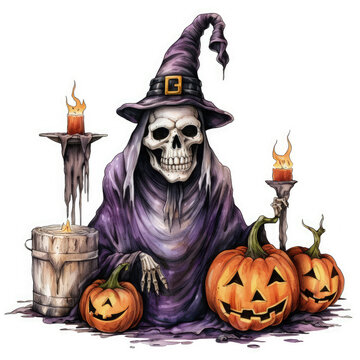 Watercolor Halloween spooky Illustration, Generative Ai