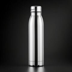 Glossy metal reusable water bottle with silver bung packaging mockup with isolated background generative ai