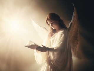 an angel holding a book