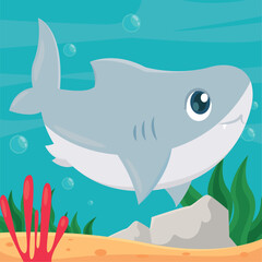 Isolated cute shark sea animal character Vector