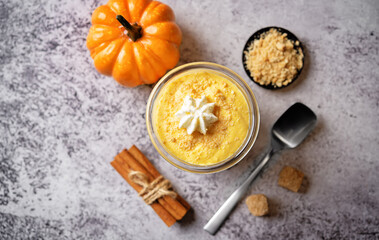 Fototapeta premium Pumpkin greek yogurt cake parfait in a glass