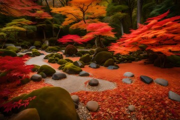 an image of a Japanese Zen garden during autumn - AI Generative