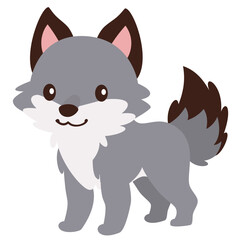 Flat vector illustration. Cute gray kind wolf. Children's illustration on white background . Vector illustration