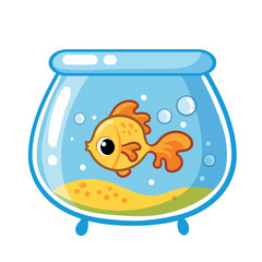 Goldfish swims in an aquarium on a white background. Vector illustration in cartoon style - 641856692