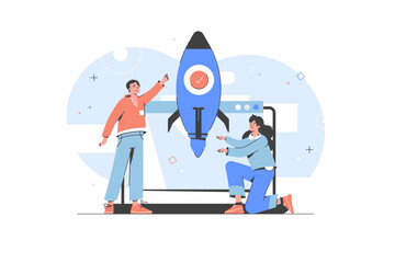 Business activities concept illustration. Testing startup ideas.  Business development. Marketing idea. Creative thinking. Set of business, financial