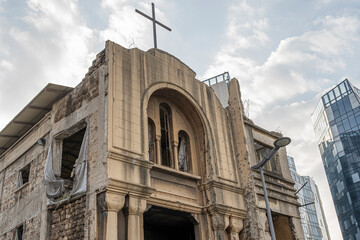 The bombed-out shell of St. Vincent de Paul church, Beirut, Lebanon
