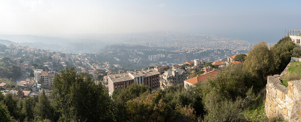 Beirut viewed from a mountain top, Lebanon