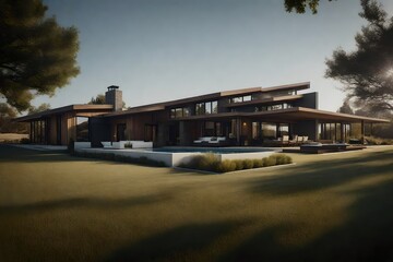 Fototapeta na wymiar Contemporary ranch-style house with a single-story layout and an open floor plan - AI Generative