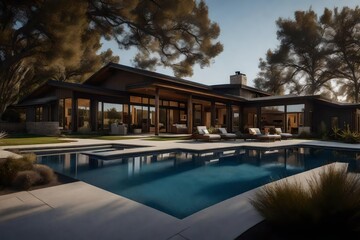 Contemporary ranch-style house with a single-story layout and an open floor plan - AI Generative