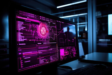 Data science. Scientist computing, analysing and visualizing complex data set on computer. AI generated