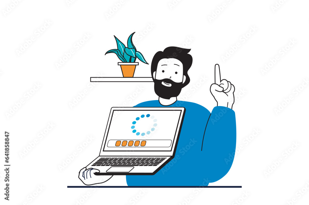 Aufkleber Designer agency concept with people scene in flat web design. Man working as developers, doing tasks at laptop and generates ideas. Vector illustration for social media banner, marketing material.