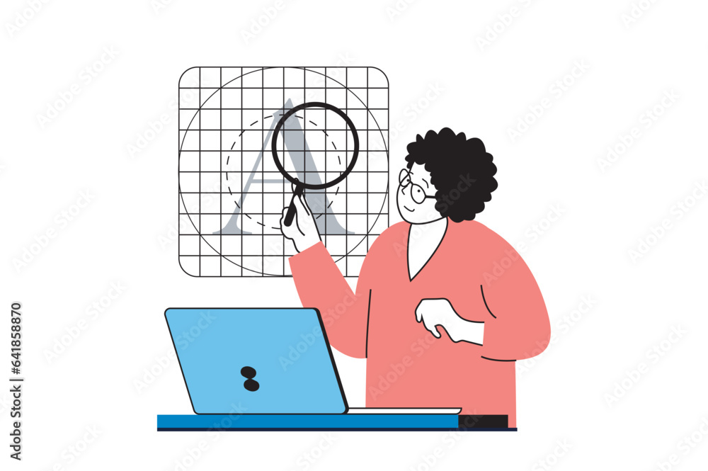 Poster designer agency concept with people scene in flat web design. woman working as editor, creating type