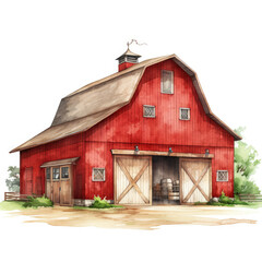 Watercolor red barn Illustration, Generative Ai - obrazy, fototapety, plakaty