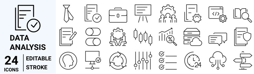set of 24 Data Analysis icon template for graphic and web design collection. Big data, Processing, Productivity vector illustration