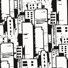 Seamless pattern with  town  houses. Hand-drawn illustration. Vector.