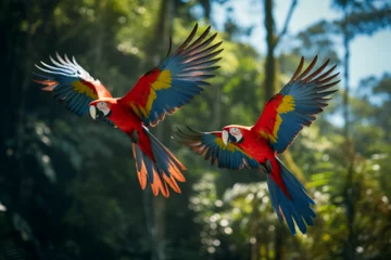 Foto op Plexiglas Two Scarlet Macaws Come in To Land in a Remote Amazon  Location © Jack