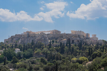 Fototapeta na wymiar Acropolis and Parthenon at the top of a mount in Athens, Greece