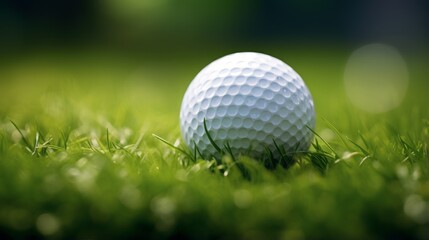 Fototapeta premium Golf ball on the green with blurred background with copy space