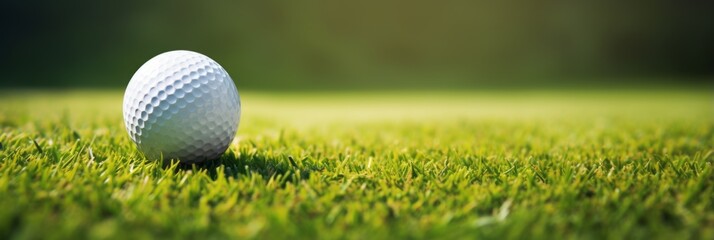 Golf ball on the green with blurred background. Copy space