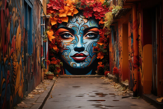 Artistic Expressions. Mural-covered Streets And Galleries Showcase The Vibrant Art Scene Of My Latin America. Generative Ai.