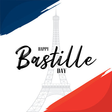 Happy bastille day template with eiffel tower landmark on background Vector