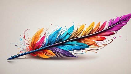 Colorful Vibrant Feather illustration graphic colorsplash bird feather for writing abstract feather background feather art style trending feather editorial illustration journalism Generative AI - obrazy, fototapety, plakaty