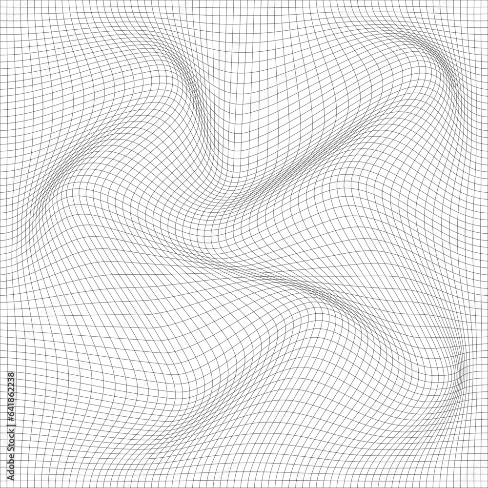 Aufkleber distorted wave monochrome texture. dynamical rippled surface. vector mesh grid pattern of lines