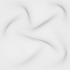 Distorted wave monochrome texture. dynamical rippled surface. Vector mesh grid pattern of lines