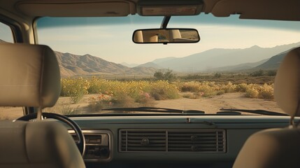 Generative AI, road trip aesthetic concept, muted neutral colors, happy travel, enjoy holidays and relaxation