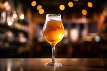 Fototapeta na wymiar Ice cold beer served in a glass in a bar