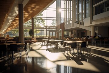 Interior of a modern university with no people