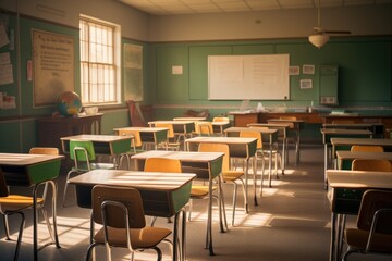 Empty classroom in an elementary school waiting to receive the students for the first day of school